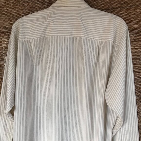 Geoffrey Beene Pinstripe Button-Down Shirt: Cream Black, Men's Size 16-1/2 32/33 - Picture 9 of 11